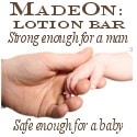 man and baby ad MadeOne Hard Lotion Bars