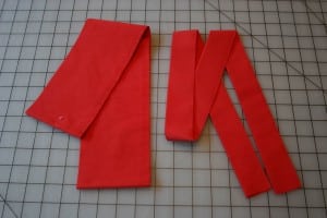 Strap before folding and ironing (left), strap after folding and ironing (right) Strap before folding and ironing (left), strap after folding and ironing (right)
