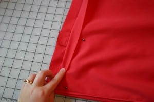 Pinning the lining in place Pinning the lining in place